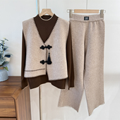 洋气开衫 妈妈秋装 针织衫 马甲三件套中老年女秋冬半高领毛衣上衣服