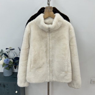 中老年妈妈装秋冬立领小褂皮毛一体加厚开衫外套新款女仿貂绒上衣