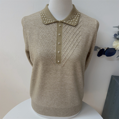 妈妈装春季新款上衣翻领针织衫