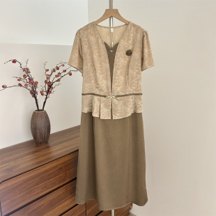 媽媽夏裝 洋氣年輕假兩件裙子顯瘦 氣質連衣裙氣質高貴中老年女夏季