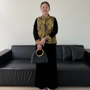 中年妈妈春秋装国风复古马甲短外套新中式女提花外穿坎肩背心套装