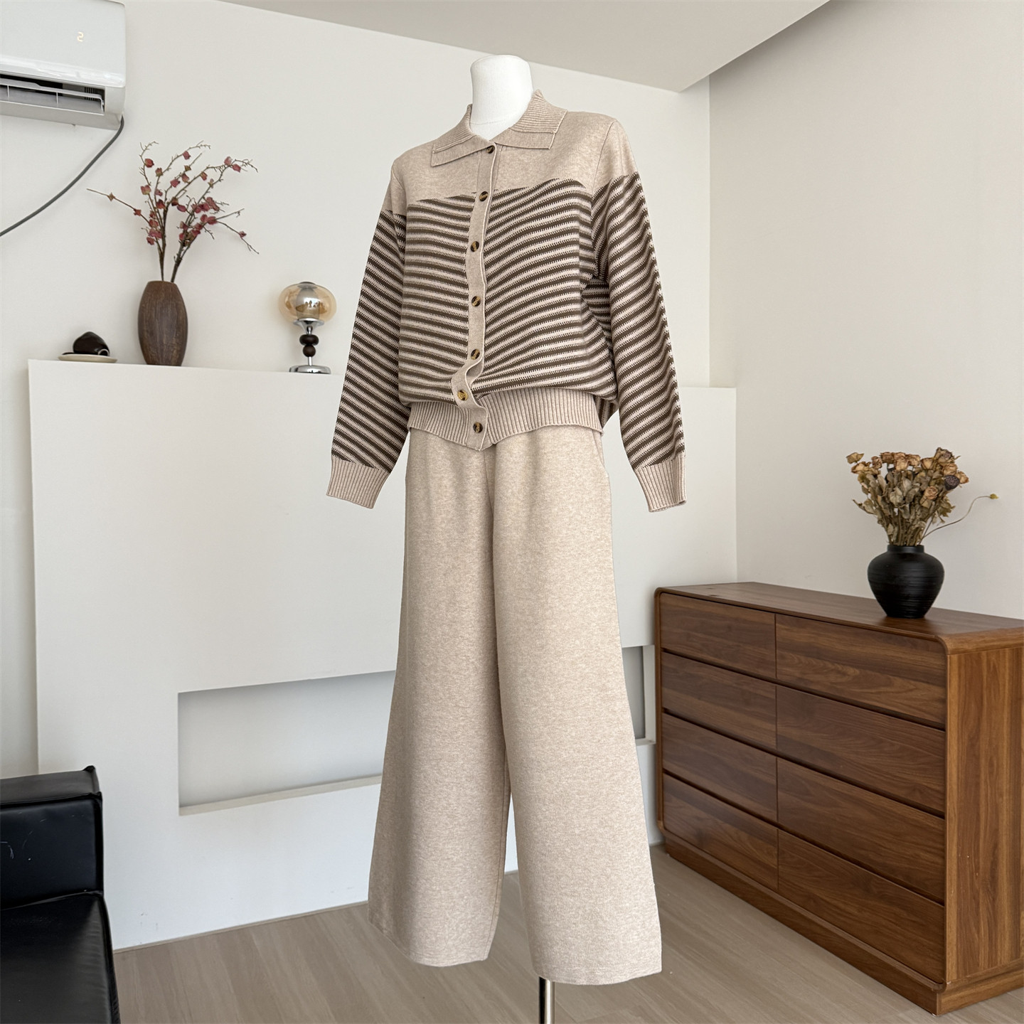 中老年春秋针织开衫上衣服两件套