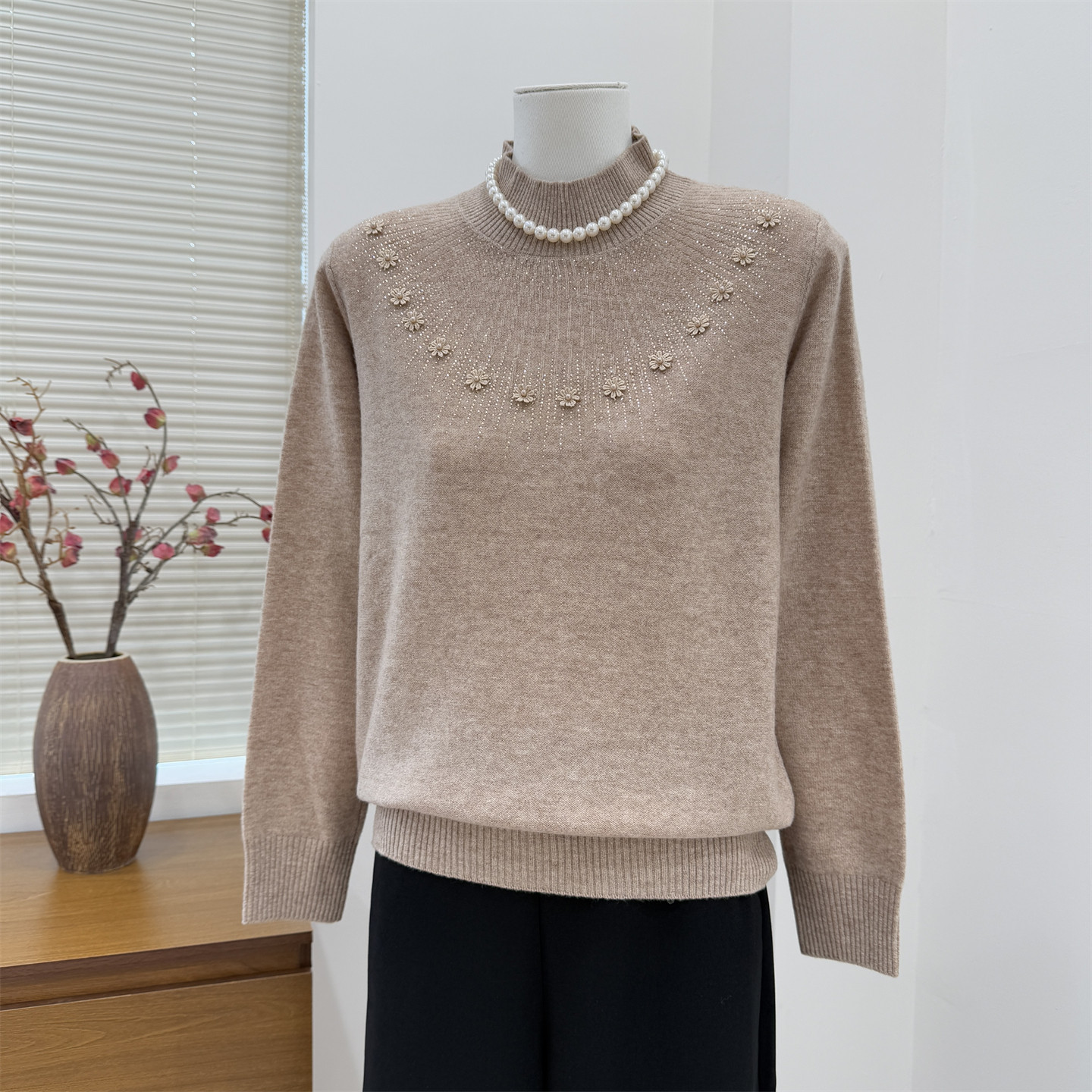 中老年纯羊毛半高领2026新款秋冬季加厚毛衣女妈妈冬装保暖打底衫