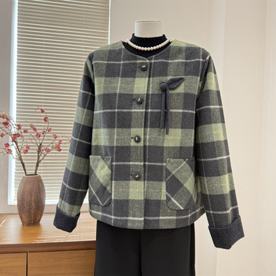 妈妈春秋装外套小香风格子夹克