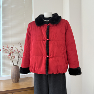 新中式妈妈冬装新年棉服2025新款中老年女装国风水貂毛领棉衣外套