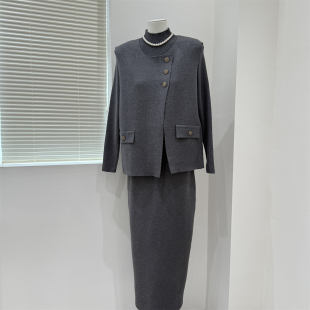 妈妈秋装连衣裙洋气马甲两件套中老年女装半高领冬打底针织半身裙