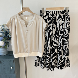 母亲节妈妈装夏款年轻雪纺上衣服中老年女装短袖T恤裤子两件套