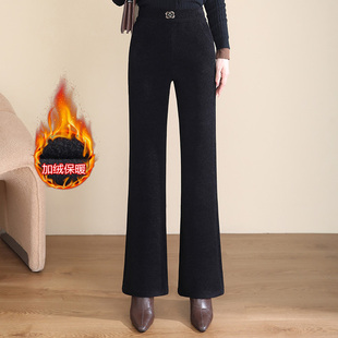 妈妈长裤子宽松显瘦中老年人女裤冬季加绒加厚奶奶阔腿直筒裤高腰