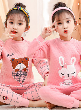 儿童夹棉保暖内衣套装男童女童冬季棉毛衫中小童宝宝睡衣冬款