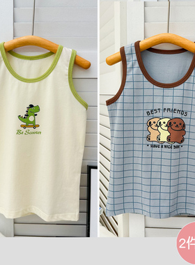 2件装儿童纯棉印花背心夏季薄款男童莱卡棉背心小女孩透气打底衫