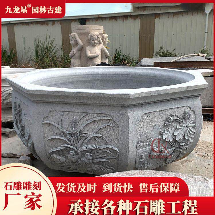 花岗岩石雕花钵厂家 公园寺庙庭院精美花盆摆件