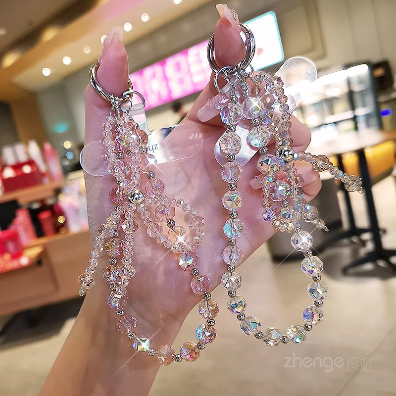 精品水晶手机挂链ins风高级感女士手腕挂饰短款手机壳挂件串珠链