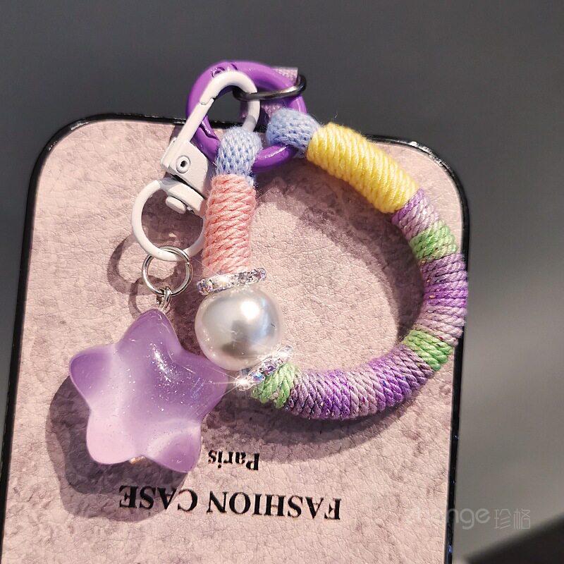 多巴胺迷你珍珠指环手机挂绳ins女士新款彩色编织手作超好看户外