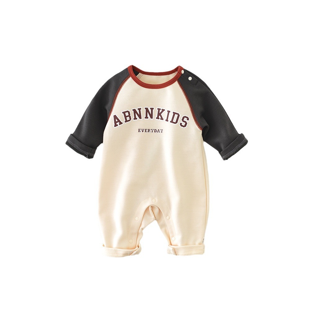 三折品牌清仓婴幼儿秋冬季爬服宝宝韩版休闲拼袖连体衣棉质字母衣