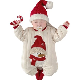 三折品牌清仓婴幼儿秋冬季 连体衣夹棉加厚棉服哈衣男女宝爬服外出