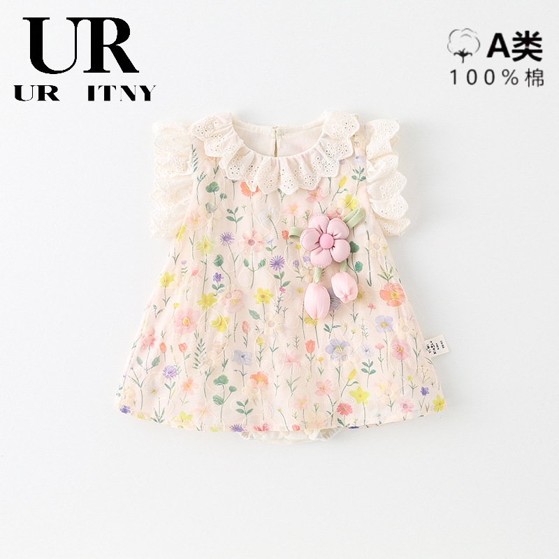 三折品牌特价清仓夏季童装薄花朵哈衣新生婴儿爬服超萌可爱连体衣