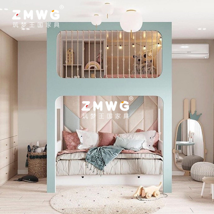筑梦王国组合儿童上下床简约高低床女孩沙发床交错式双层床子母床