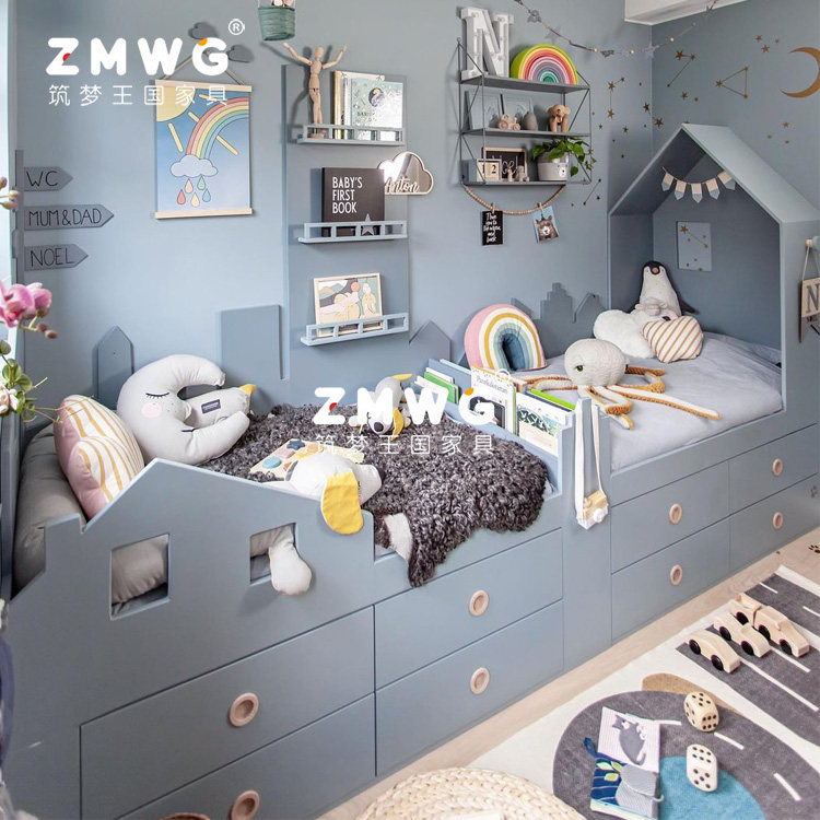 筑梦王国定制实木儿童床组合双人床多功能房子床轻奢单人床女孩床