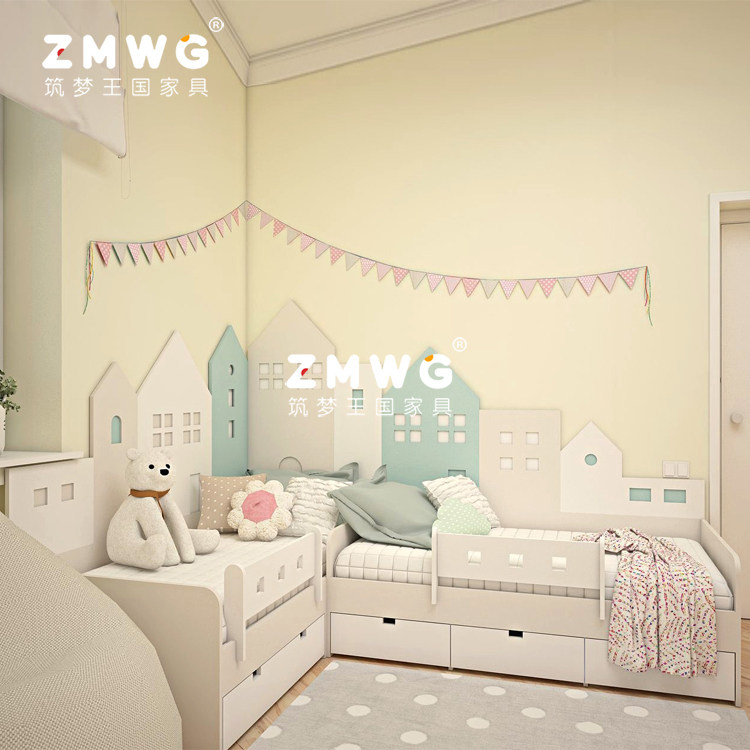 筑梦王国定制韩式实木儿童床组合单人床交错式女孩床储物子母床