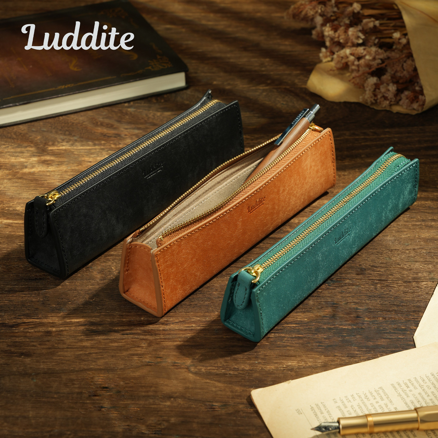 日本Luddite MAYA牛皮笔袋真皮拉链笔盒商务成人收纳高档钢笔送礼