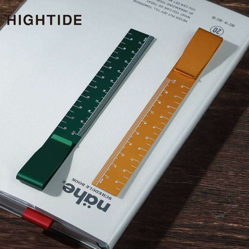 日本HIGHTIDE 10cm彩色手账多功能铝合金10厘米金属直尺书签夹子