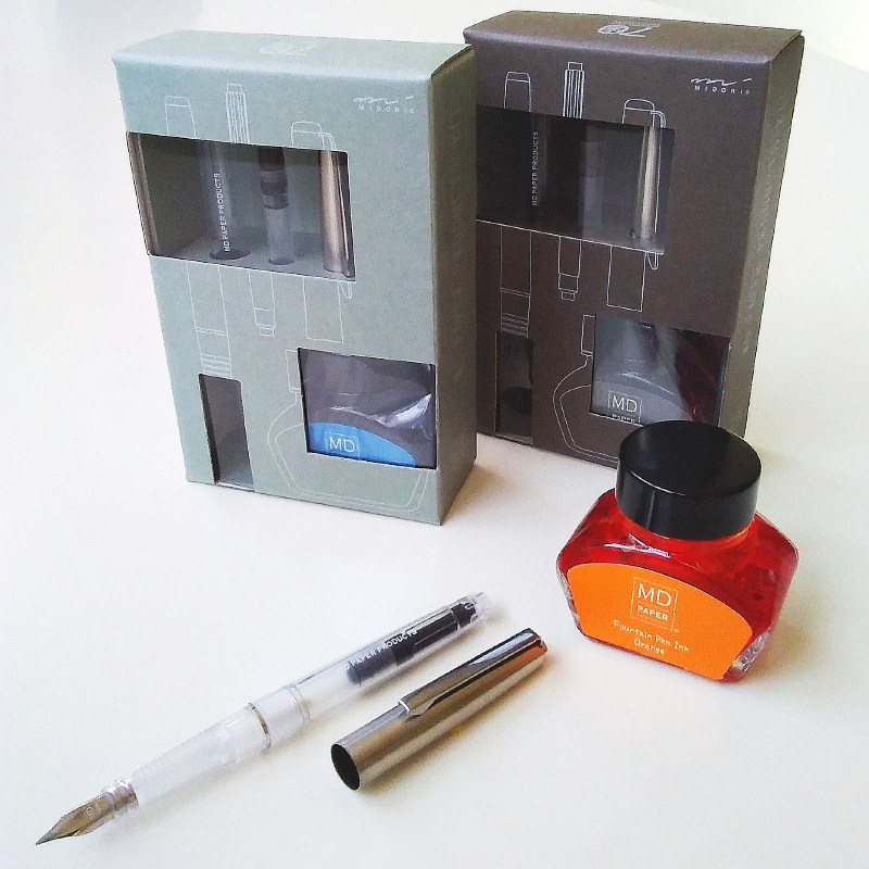 日本midori 70周年限定MD透明钢笔瓶装墨水套装带吸墨器商务练字