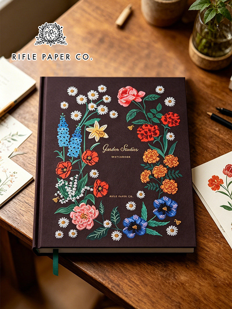 美国Rifle Paper Co.精装刺绣笔记本硬面精致高颜值手账布艺横线