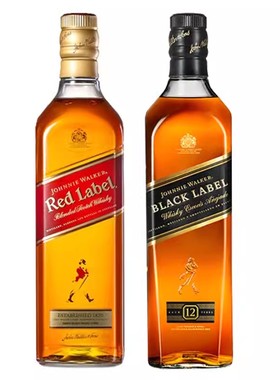 英国进口洋酒樽尼获加黑方黑牌/红方红牌虹方威士忌700ml单瓶装