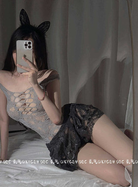 DEC午夜时刻 蕾丝网纱诱惑制服套装镂空透视渔网性感连体衣