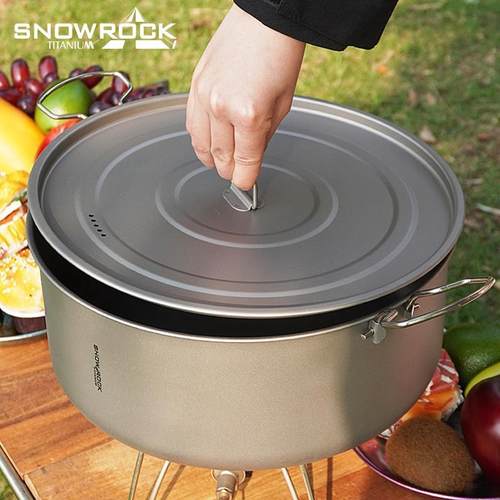 山间户外纯钛特大号带盖5.5L双耳锅火锅套装(手柄不锈钢)