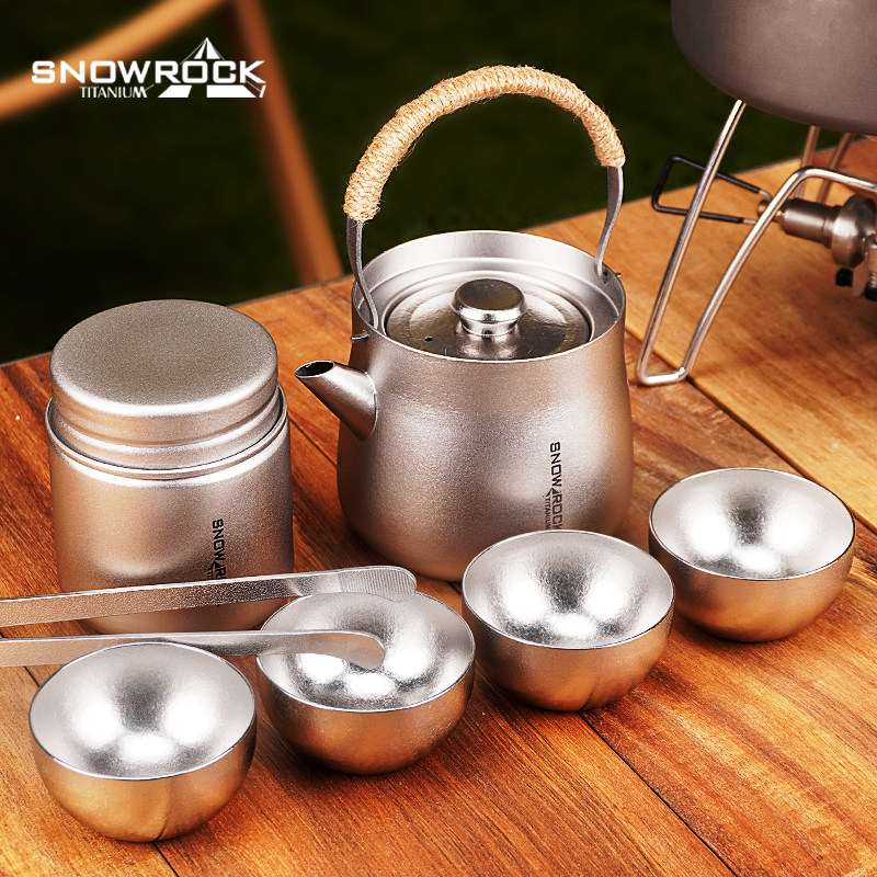 纯钛冰花银色提梁壶280ml套装户外便携功夫家用茶器复古钛茶具