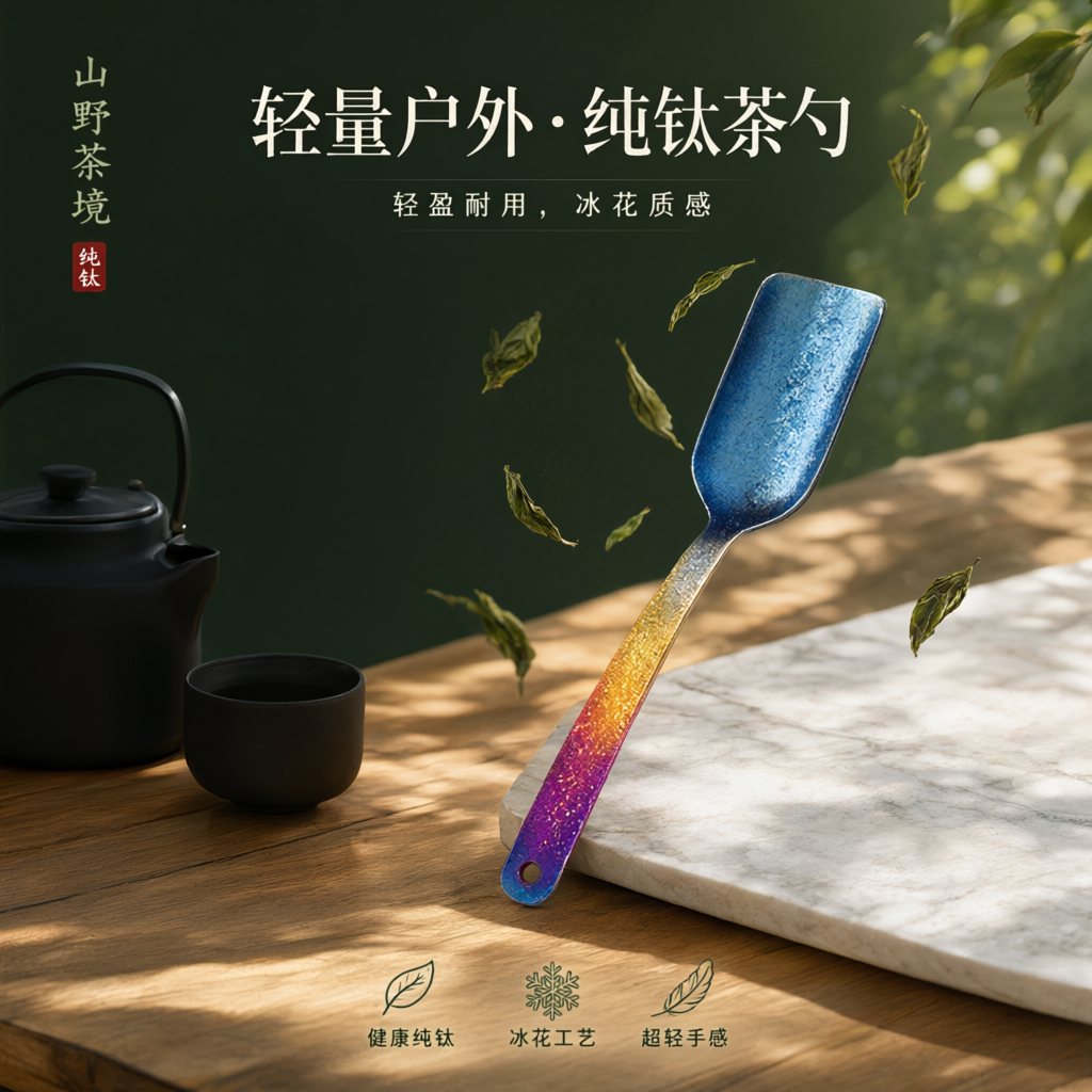 SNOW ROCK纯钛冰花茶匙茶叶铲防烫长柄茶具泡茶钛茶道配件分茶器