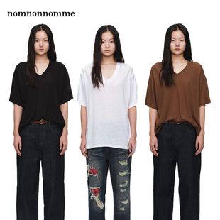 nomnonnomme T恤 26SS松弛感V领亚麻透气宽松短袖