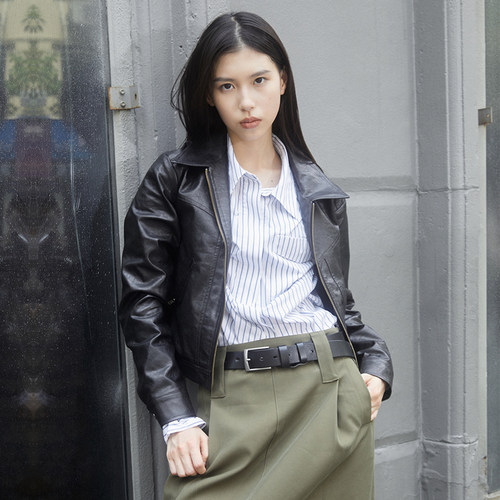 合身款短款做旧皮衣夹克外套