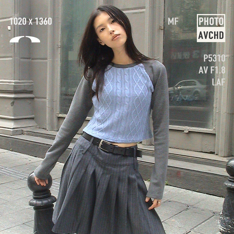 nomnonnomme麻花针织拼接合身版插肩长袖T恤秋冬