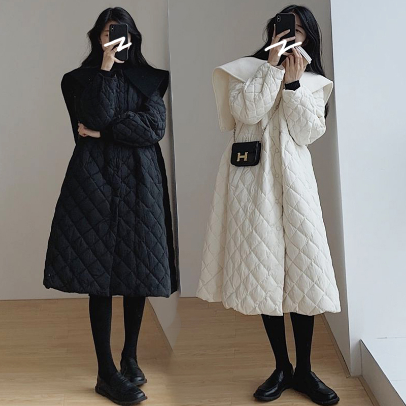 胖mm藏肉减龄娃娃领菱格棉衣外套