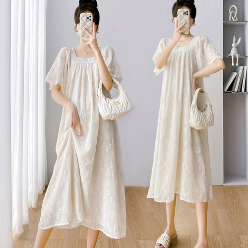 薄宽松胖mm显瘦法式刺绣连衣裙