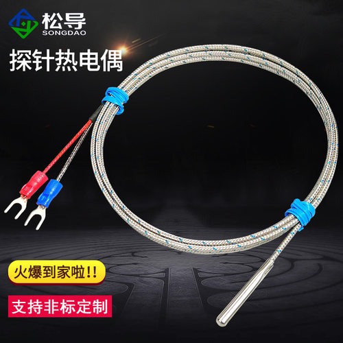 探针热电偶K型电热偶简易温度探头E型针式感温线小圆柱温度传感器
