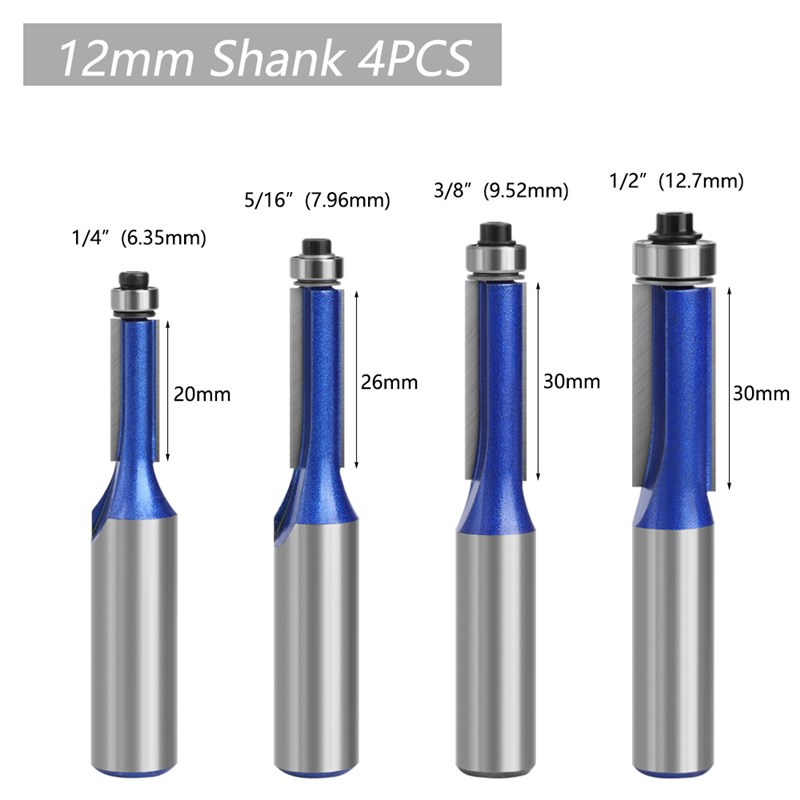 1/2柄12柄  闪银蓝专业级双轴承修边刀 R木工铣刀仿型开槽刀