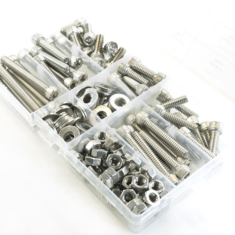 175pcs不锈l钢304美圆柱头内六角1/4-20配螺母平垫套装