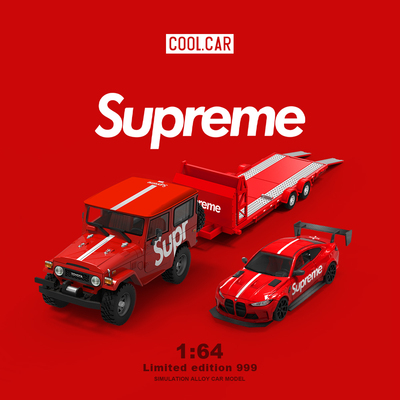 CoolCar1:64 丰田FJ40 宝马M4 Supreme拖车套装 仿真合金汽车模型