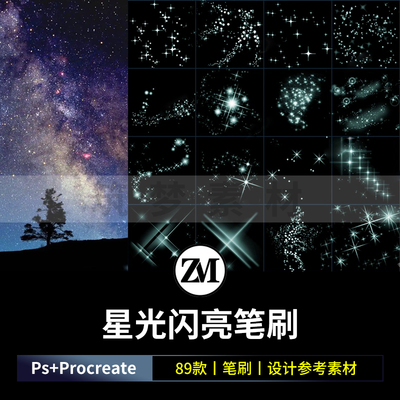 ps/procreate笔刷梦幻星光星空闪烁灯光点效果光晕发光效装饰素材