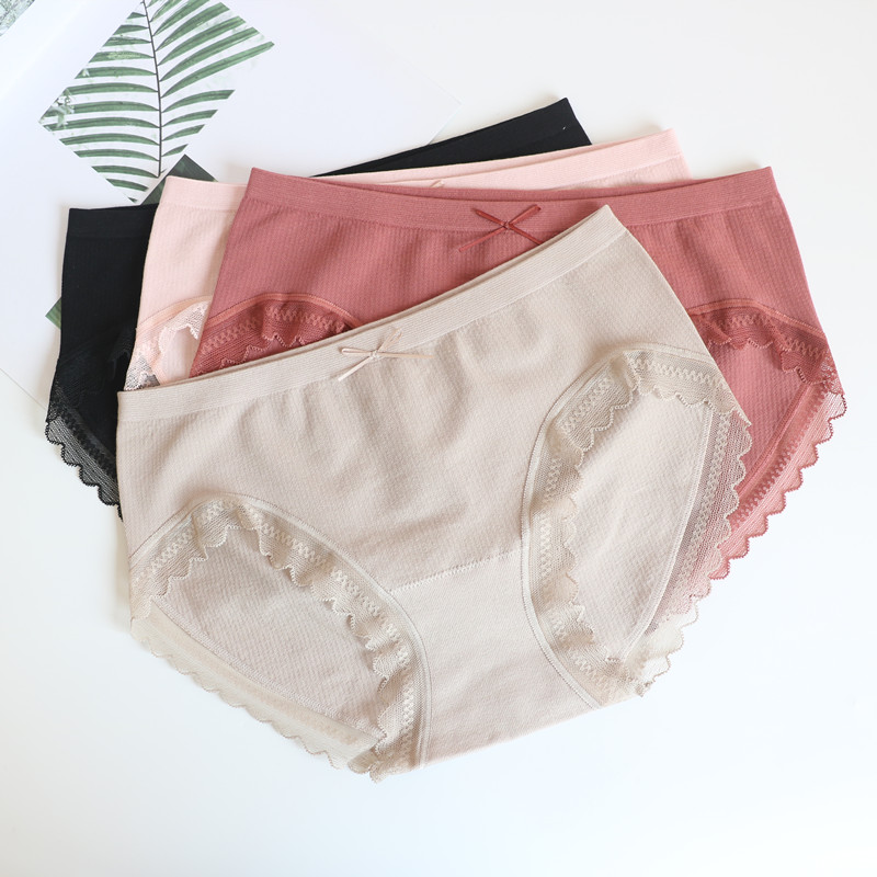 透气！无缝内裤简约蕾丝边包臀