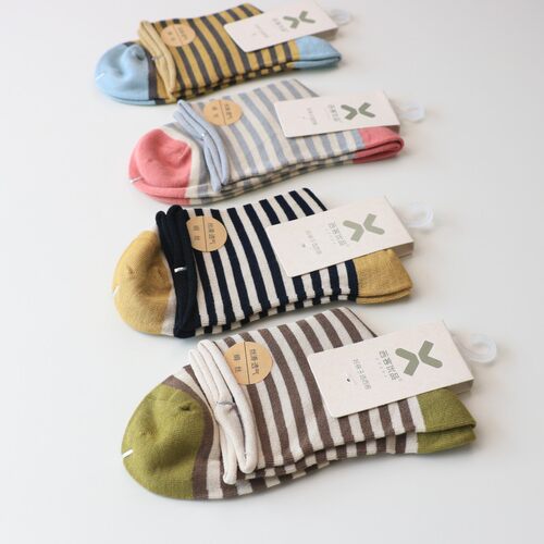 西客优品桑蚕丝卷边女袜条纹柔软透气松口袜绢丝防臭无骨中筒袜子