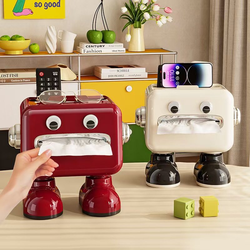 创意卡通纸巾多功能塑料桌面遥控器杂物收纳家用机器人创意抽纸盒
