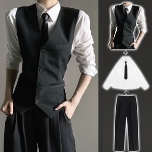 【三件套】黑色西服马甲高级感痞帅男女中性风修身背心西服马夹潮