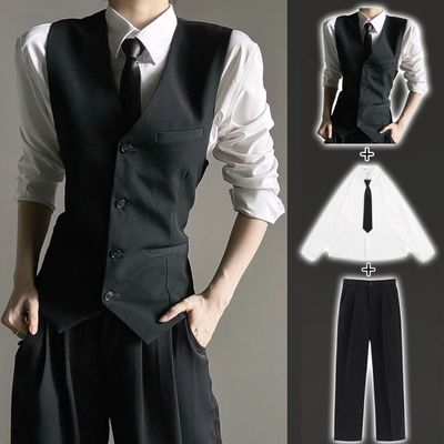【三件套】黑色西服马甲高级感痞帅男女中性风修身背心西服马夹潮