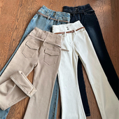 「神裤 真皮腰带 薄绒感微喇牛仔裤 5.0酒杯腰」常规 小个子版