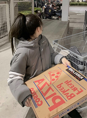 条纹撞色连帽羽绒棉服女秋冬新款