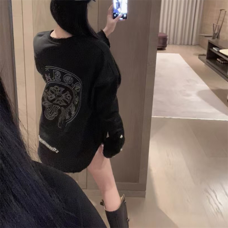 十字架梵文重工刺绣贴布薄款卫衣女春秋新款韩版宽松慵懒长袖上衣